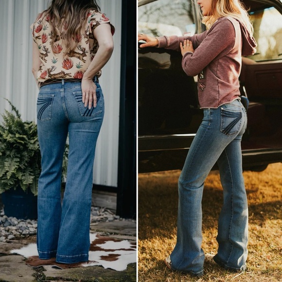 7 For All Mankind Dojo Jeans Size 30 Low Flare Western Y2K Blue Dark Denim 70s - Picture 15 of 15